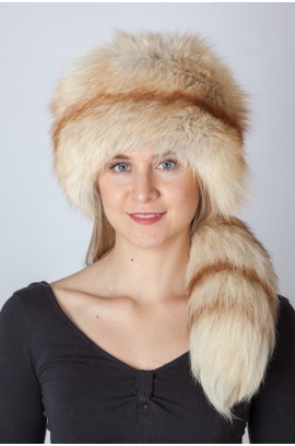 Platinum gold fox fur hat with tail